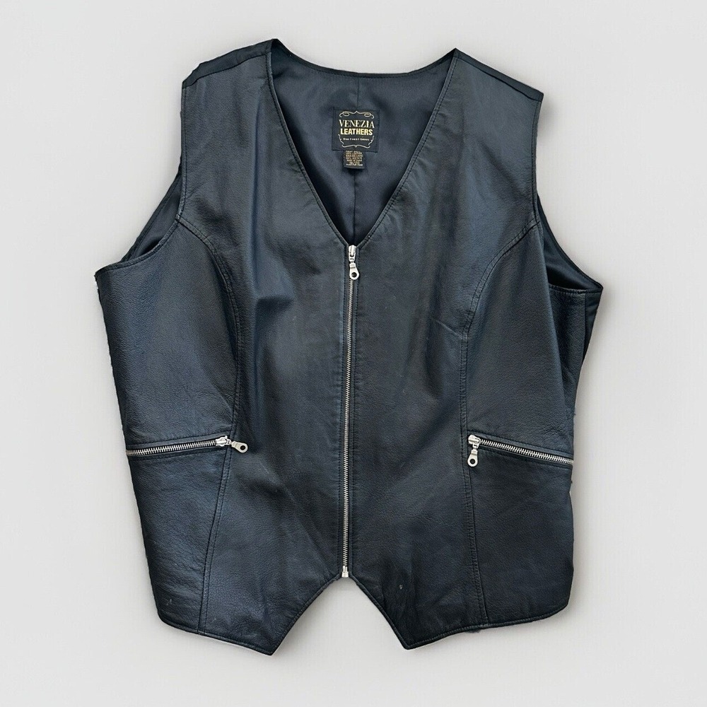 Venezia Leather Vest Women 18 20 Plus Black Biker Moto Western Gothic Indie